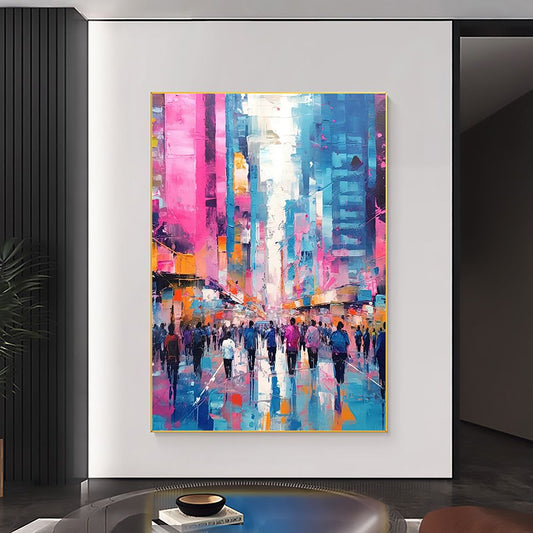 Hand Painted Abstract Cityscape Oil Painting on Canvas